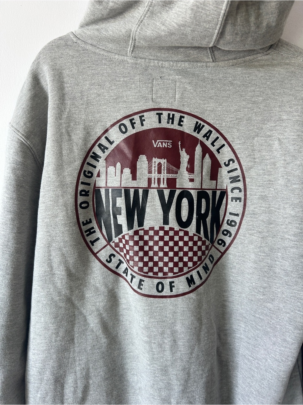 Vans Grey Hoodie with Burgundy & Black New York Graphic
